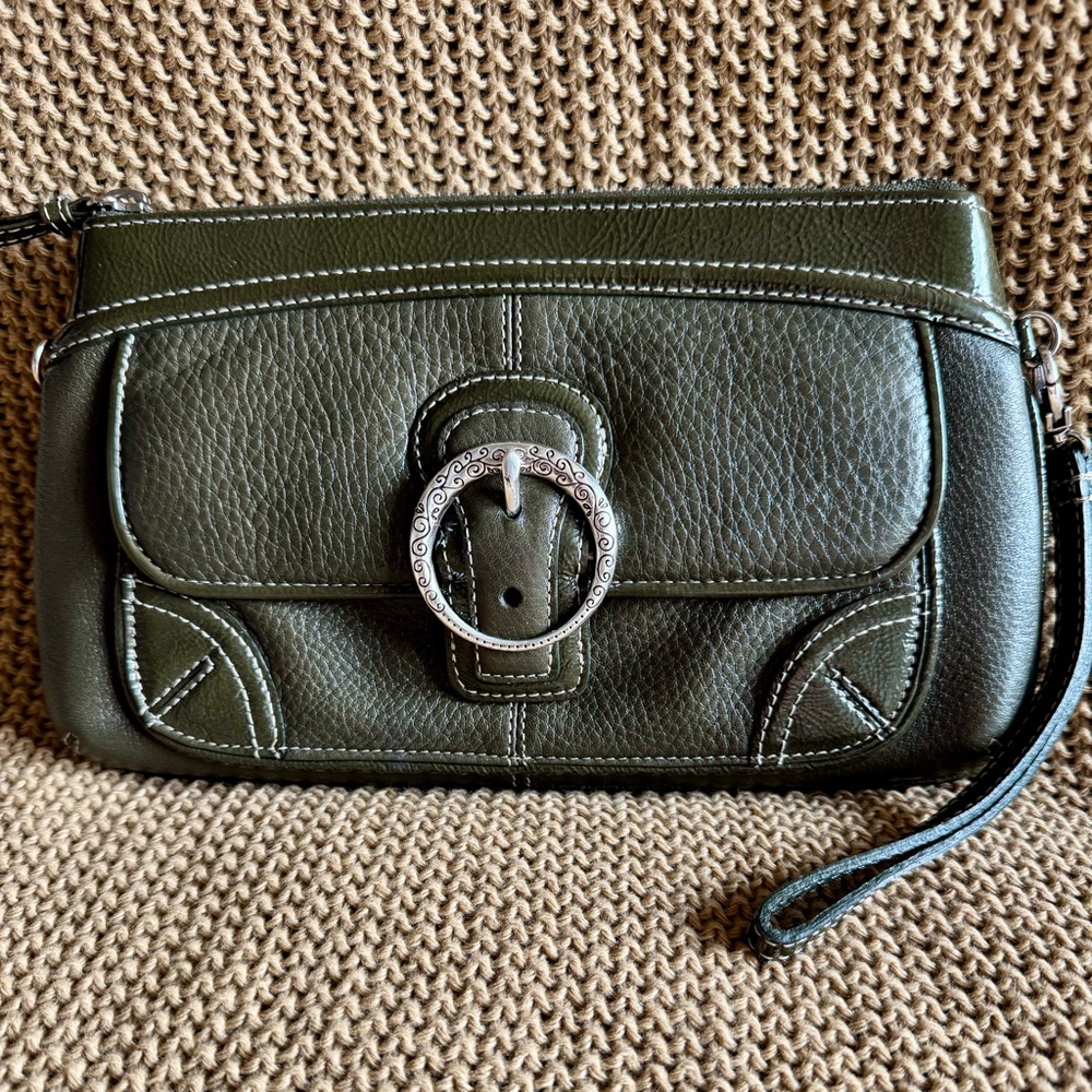 BRIGHTON Olive Green Leather Clutch